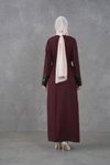 Bordo Payet Garnidetaylı Kuşaklı Elbise