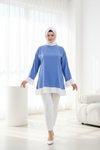 Loose Ruffle Contrast-Detail Modest Tunic - Dark Blue