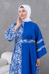 Gece Mavisi Desenli Salaş Garnili Elbise
