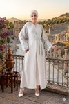 Gri Kuşaklı Önü Açık Abaya Ferace