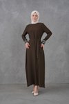 Hardal Kolları Payet Garni Detaylı Kuşaklı Abiye Elbise