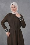 Hardal Kolları Payet Garni Detaylı Kuşaklı Abiye Elbise
