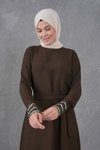Hardal Kolları Payet Garni Detaylı Kuşaklı Abiye Elbise
