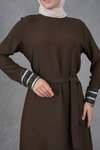 Hardal Kolları Payet Garni Detaylı Kuşaklı Abiye Elbise