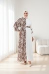 Loose-Fit Patterned Garnish Modest Dress - Brown