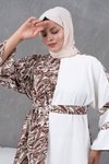 Kahverengi Desenli Salaş Garnili Elbise
