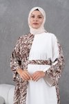Kahverengi Desenli Salaş Garnili Elbise
