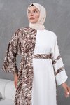Kahverengi Desenli Salaş Garnili Elbise