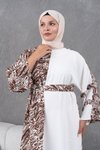 Kahverengi Desenli Salaş Garnili Elbise