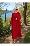 Kırmızı Puantiye Desenli Yanları Fırfırlı Ferace