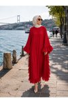Kırmızı Puantiye Desenli Yanları Fırfırlı Ferace