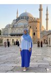 Lacivert Büyük Beden Üçlü Özel Gün Elbise Ferace