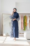 Loose Patterned Panel Detail Dress - Navy Blue