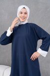 Lacivert Ekru Garnili Diz Boyu Sala Tunik