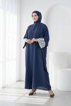 Lacivert Gümüş Kollar Pulpayet Detaylı Abaya Ferace