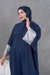Lacivert Gümüş Kollar Pulpayet Detaylı Abaya Ferace