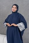 Lacivert Gümüş Kollar Pulpayet Detaylı Abaya Ferace