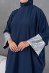 Lacivert Gümüş Kollar Pulpayet Detaylı Abaya Ferace