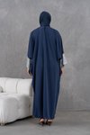 Lacivert Gümüş Kollar Pulpayet Detaylı Abaya Ferace