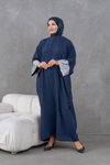 Lacivert Gümüş Kollar Pulpayet Detaylı Abaya Ferace