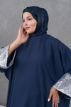 Lacivert Gümüş Kollar Pulpayet Detaylı Abaya Ferace