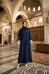Lacivert Önü Açık Kuşaklı Abaya Ferace