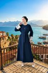 Lacivert Önü Açık Kuşaklı Abaya Ferace