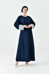 Lacivert Önü Açık Kuşaklı Abaya Ferace