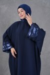 Lacivert Pulpayet Şerit Detaylı Büyük Beden Abaya Ferace