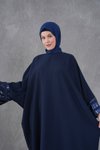Lacivert Pulpayet Şerit Detaylı Büyük Beden Abaya Ferace