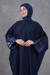 Lacivert Pulpayet Şerit Detaylı Büyük Beden Abaya Ferace