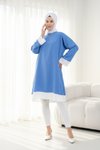Knee-Length Loose-Fit Inset Detail Tunic - Blue