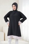 Knee-Length Loose-Fit Trimmed Tunic - Black and Beige
