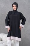 Siyah Bej Garnili Diz Boyu Salaş Tunik