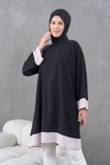 Siyah Bej Garnili Diz Boyu Salaş Tunik