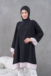 Siyah Bej Garnili Diz Boyu Salaş Tunik
