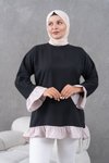 Siyah Bej Garnili Salaş Fırfırlı Tunik