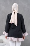 Siyah Bej Garnili Salaş Fırfırlı Tunik
