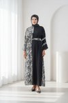 Loose-Fit Patterned Garnish Detail Dress - Black