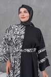 Siyah Desenli Salaş Garnili Elbise