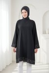 Knee-Length Loose-Fit Garniture Tunic - Black