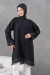 Siyah Diz Boyu Salaş Garnili Tunik