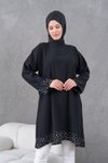 Siyah Diz Boyu Salaş Garnili Tunik