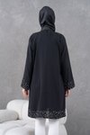 Siyah Diz Boyu Salaş Garnili Tunik