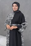 Siyah Düz ve Desenli Garnili Kuşaklı Elbise
