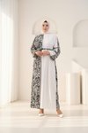 Loose Patterned Detailed Modest Dress - Black Ecru
