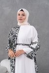 Siyah Ekru Desenli Salaş Garnili Elbise