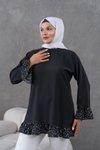 Siyah Garnili Salaş Fırfırlı Tunik