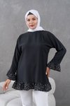 Siyah Garnili Salaş Fırfırlı Tunik