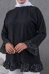 Siyah Garnili Salaş Fırfırlı Tunik